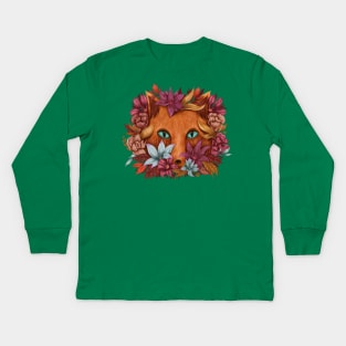 fox flowers hand drawn Kids Long Sleeve T-Shirt